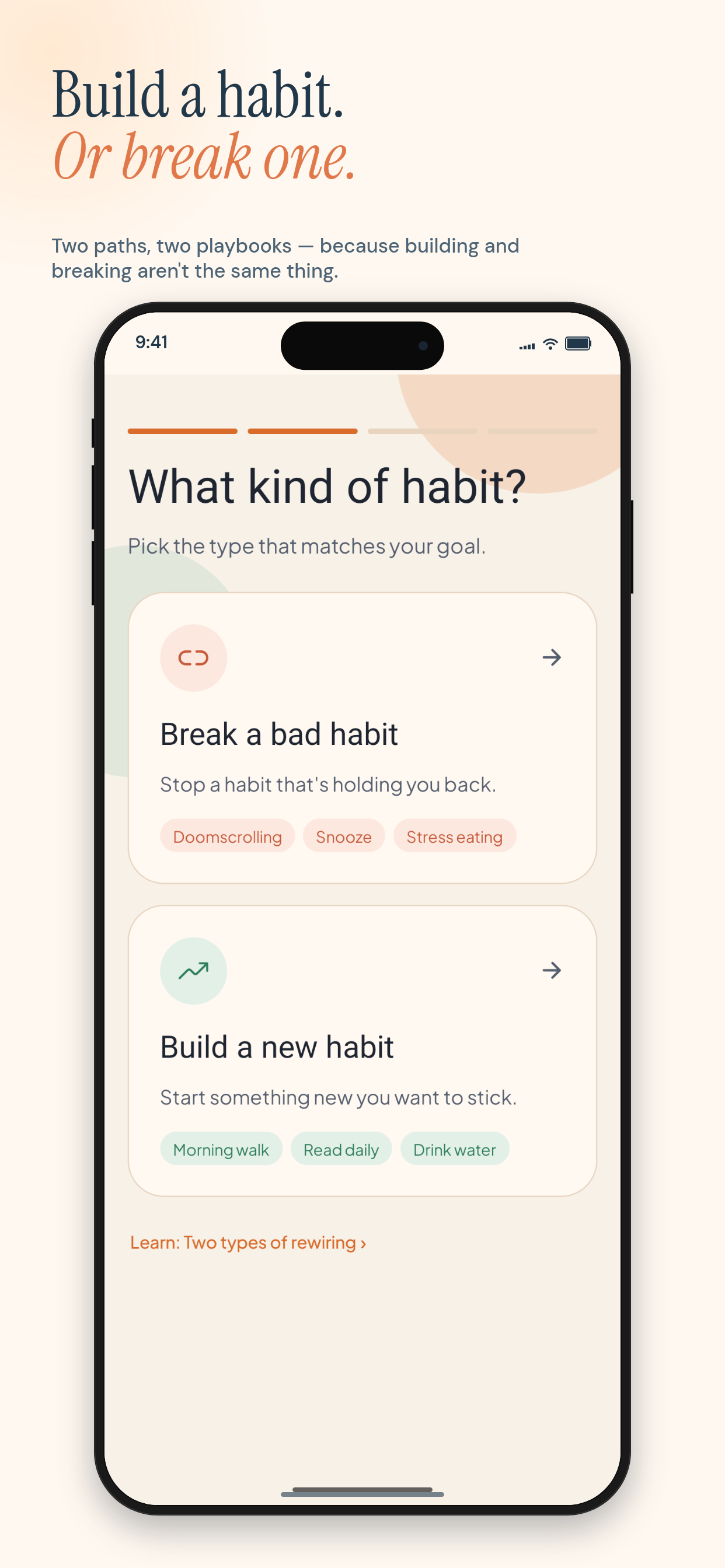 LoopShift onboarding — choose Build or Break habit