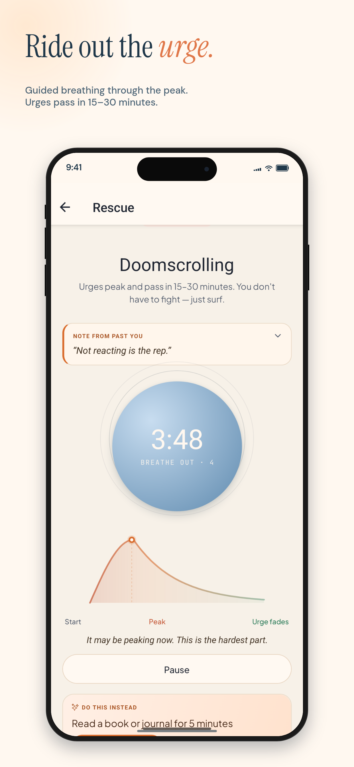 Hold the Wave urge-surfing rescue screen